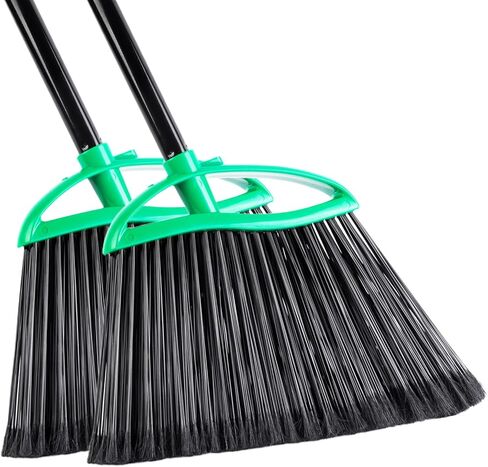 قطعتان من المكانس شديدة التحمل، مجموعة مكنسة بزاوية داخلية وخارجية بمقبض طويل 55 بوصة، تنظيف الأرضيات التجارية المنزلية، لتنظيف المنزل والمطبخ والسطح والمرآب والفناء - أخضر in Kuwait