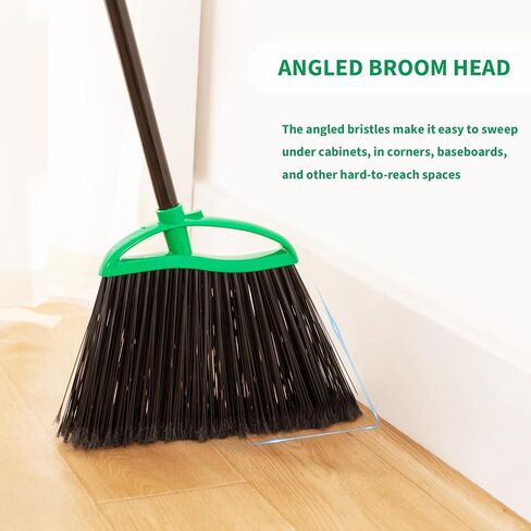 قطعتان من المكانس شديدة التحمل، مجموعة مكنسة بزاوية داخلية وخارجية بمقبض طويل 55 بوصة، تنظيف الأرضيات التجارية المنزلية، لتنظيف المنزل والمطبخ والسطح والمرآب والفناء - أخضر in Kuwait