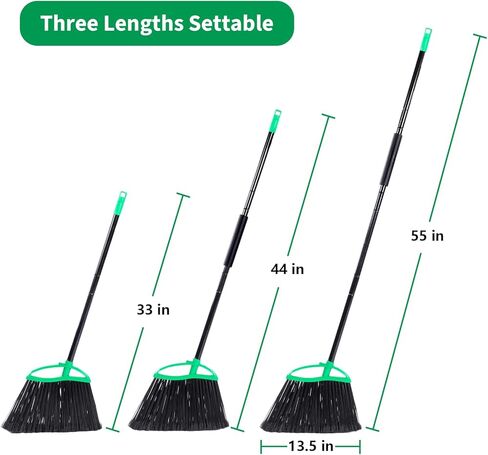 قطعتان من المكانس شديدة التحمل، مجموعة مكنسة بزاوية داخلية وخارجية بمقبض طويل 55 بوصة، تنظيف الأرضيات التجارية المنزلية، لتنظيف المنزل والمطبخ والسطح والمرآب والفناء - أخضر in Kuwait