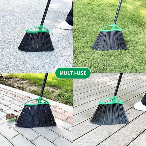 قطعتان من المكانس شديدة التحمل، مجموعة مكنسة بزاوية داخلية وخارجية بمقبض طويل 55 بوصة، تنظيف الأرضيات التجارية المنزلية، لتنظيف المنزل والمطبخ والسطح والمرآب والفناء - أخضر in Kuwait