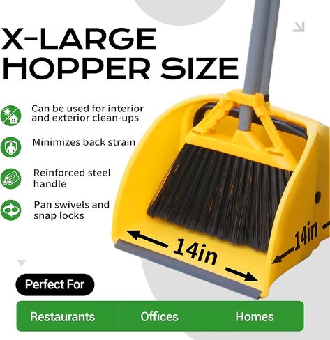 مجموعة مكنسة ومجارف تجارية، مجرفة حطام بمقبض، مقلاة حطام كبيرة، مجموعة قمامة للتنظيف الصناعي/المحترف، مجموعتان، أصفر، حجم كبير جدًا in Kuwait