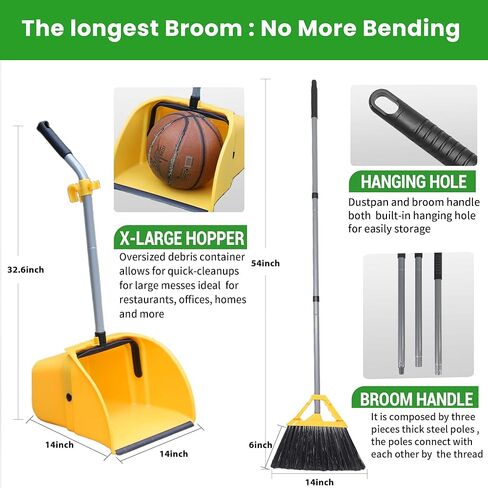 مجموعة مكنسة ومجارف تجارية، مجرفة حطام بمقبض، مقلاة حطام كبيرة، مجموعة قمامة للتنظيف الصناعي/المحترف، مجموعتان، أصفر، حجم كبير جدًا in Kuwait