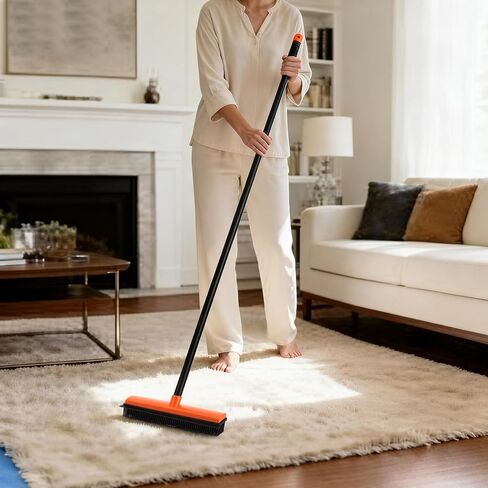 Rubber Broom for Pet Hair on Carpet & Stairs, Adjustable Long Handle Rubber Broom & Squeegee, Pet Hair Remover Tool for Hardwood Tile Floors, Dog Cat Hair Broom in Kuwait