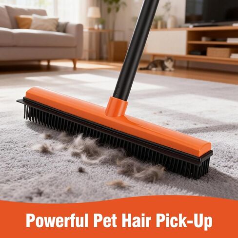 Rubber Broom for Pet Hair on Carpet & Stairs, Adjustable Long Handle Rubber Broom & Squeegee, Pet Hair Remover Tool for Hardwood Tile Floors, Dog Cat Hair Broom in Kuwait