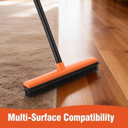Rubber Broom for Pet Hair on Carpet & Stairs, Adjustable Long Handle Rubber Broom & Squeegee, Pet Hair Remover Tool for Hardwood Tile Floors, Dog Cat Hair Broom in Kuwait