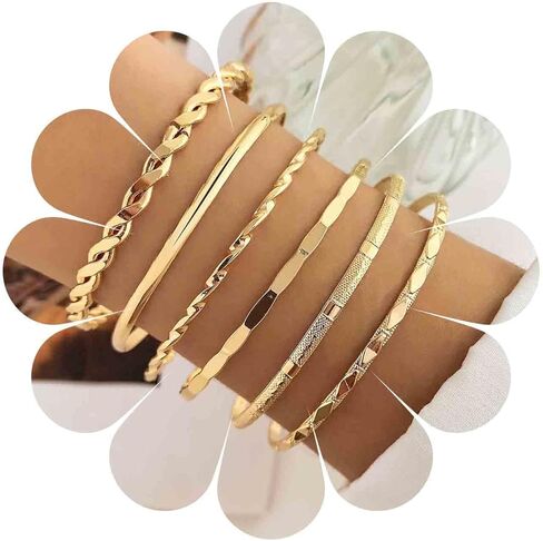 Boho Layered Gold Bangle Bracelets Indian Bangle Cuff Bracelets Set Multi Layer Textured Cuff Bracelet Chunky Metal Hammered Cuff Bracelet Wide Cuff Hand Chain Jewelry for Women in Saudi Arabia
