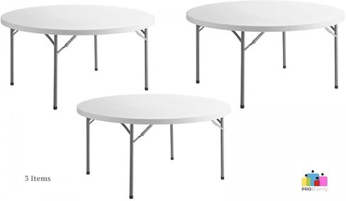 3 Pack! 60 in. White Round Folding Table Round Tables for Parties Plastic Circle Table Outdoor Round Folding Table Foldable Round Table Portable Bar Table for Party Folding Desk Round Fold Up Table in Kuwait