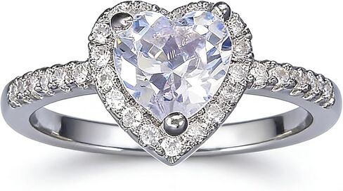 Sdouefos Shiny Diamond Heart Ring Moissanite Eternity Ring, Heart Cut 3ct CZ 925 Sterling Silver Wedding Band Rings Moissanite Engagement Ring Promise Bridal Ring for Women Size 6 in Saudi Arabia