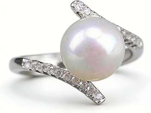 Sdouefos 10mm Pearl Ring 925 Silver Fashion Ladies Ring Cubic Zircon Ring Ring Wedding Rings Rings Glare Pearl Freshwater Pearl Ring Aaa Zircon Pearl Lady Ring Size 9 in Saudi Arabia