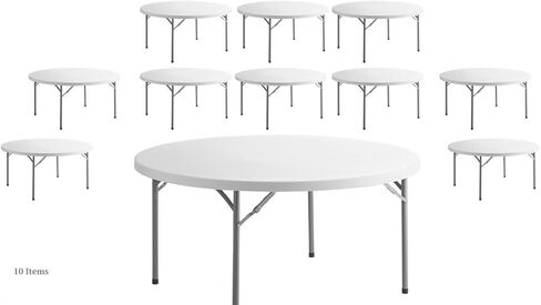 10 Pack! 60 in. White Round Folding Table Round Tables for Parties Plastic Circle Table Outdoor Round Folding Table Foldable Round Table Portable Bar Table for Party Folding Desk Round Fold Up Table in Kuwait