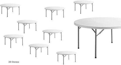 20 Pack! 60 in. White Round Folding Table Round Tables for Parties Plastic Circle Table Outdoor Round Folding Table Foldable Round Table Portable Bar Table for Party Folding Desk Round Fold Up Table in Kuwait