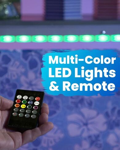 PARTYPONG Portable Bar w/ 16 LED Light Colors, Black & Hawaiian Bar Skirts, Supportive Storage Shelf, Folding Legs & Carrying Case - Double Bar in Kuwait