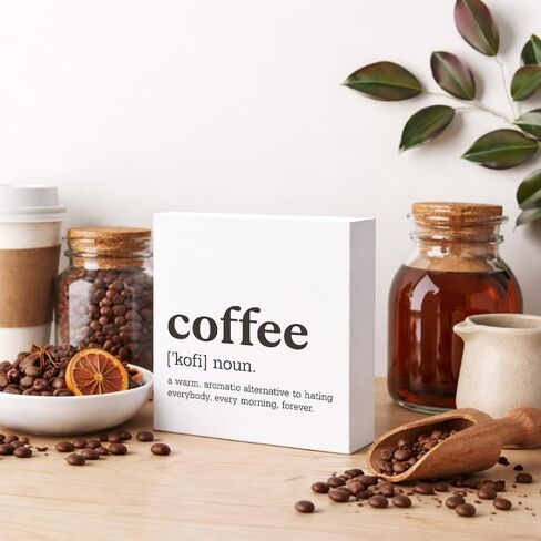 Funny Coffee Signs, Tabletop Decor for Kitchen Counter Shelf, Rustic Cafe Decor for Home Office Desk, Farmhouse Breakfast Nook Decoration, Espresso Lover Present in Saudi Arabia