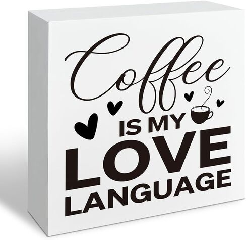 Coffee Bar Sign, Love Language Tabletop Decor for Kitchen Counter, Rustic Cafe Shelf Decor, Home Office Breakfast Nook Decoration, Barista Gift, Farmhouse Style in Saudi Arabia