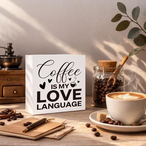 Coffee Bar Sign, Love Language Tabletop Decor for Kitchen Counter, Rustic Cafe Shelf Decor, Home Office Breakfast Nook Decoration, Barista Gift, Farmhouse Style in Saudi Arabia