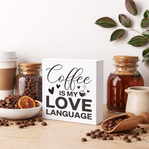 Coffee Bar Sign, Love Language Tabletop Decor for Kitchen Counter, Rustic Cafe Shelf Decor, Home Office Breakfast Nook Decoration, Barista Gift, Farmhouse Style in Saudi Arabia