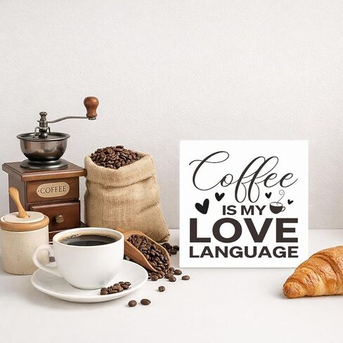 Coffee Bar Sign, Love Language Tabletop Decor for Kitchen Counter, Rustic Cafe Shelf Decor, Home Office Breakfast Nook Decoration, Barista Gift, Farmhouse Style in Saudi Arabia