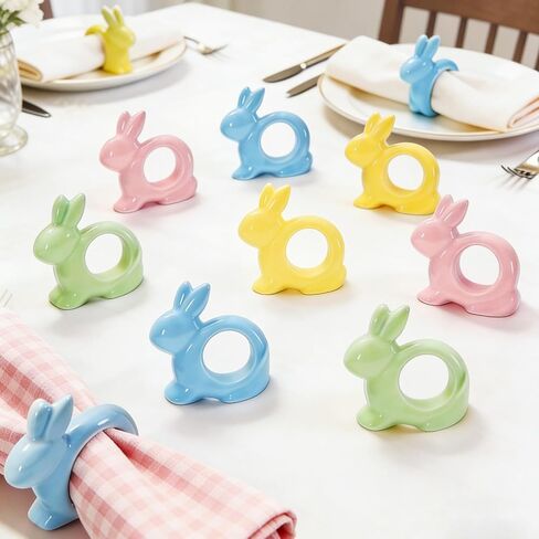 JarThenaAMCS 8 pcs Porcelain Easter Napkin Ring Pastel Napkin Holder Bunny Rabbit Ceramic Dinner Table Ring for Spring Holiday Party Table Setting Decor Supplies in Saudi Arabia