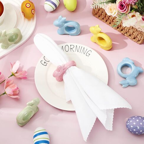 JarThenaAMCS 8 pcs Porcelain Easter Napkin Ring Pastel Napkin Holder Bunny Rabbit Ceramic Dinner Table Ring for Spring Holiday Party Table Setting Decor Supplies in Saudi Arabia