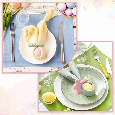 JarThenaAMCS 8 pcs Porcelain Easter Napkin Ring Pastel Napkin Holder Bunny Rabbit Ceramic Dinner Table Ring for Spring Holiday Party Table Setting Decor Supplies in Saudi Arabia
