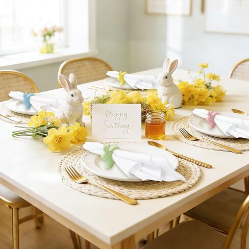JarThenaAMCS 8 pcs Porcelain Easter Napkin Ring Pastel Napkin Holder Bunny Rabbit Ceramic Dinner Table Ring for Spring Holiday Party Table Setting Decor Supplies in Saudi Arabia