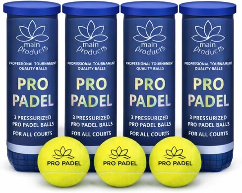 كرات Pro Padel - 4 عبوات (12 كرة) - كرات Padel مضغوطة - قلب من المطاط الطبيعي الفاخر - 47% لباد صوف - جودة احترافية للبطولات - ارتداد ثابت - لجميع الملاعب. in Kuwait