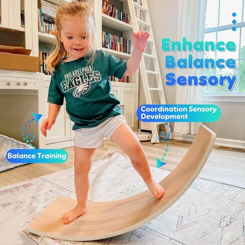 Balance Board Kids, [Natural Wood] Wobble Board for Kids Toddlers, Open Ended Montessori Waldorf Learning Toy, Gifts for 3 4 5 6 7 8 Year Old Boys Girls Kids Birthday & Christmas Stocking Stuffers in Kuwait