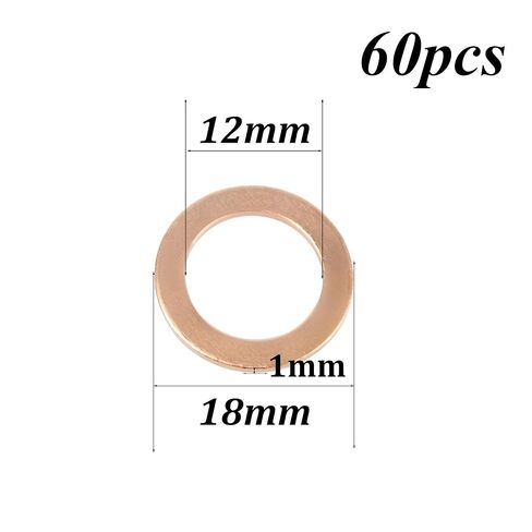 60PCS M12 Flat Washer Copper Sealing Ring, Inner Diameter 12mm, Outer Diameter 18mm, Thickness 1mm, Ring Copper Sealing Gasket Fastener in Saudi Arabia