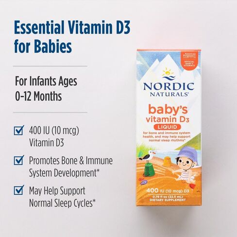 Nordic Naturals Baby’s Vitamin D3, Unflavored - 0.76 oz - 400 IU Vitamin D3 - Healthy Bones, Immune System Support, Normal Sleep Rhythms - Non-GMO, Certified Vegetarian - 90 Servings in Saudi Arabia