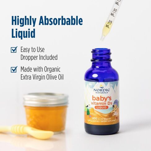 Nordic Naturals Baby’s Vitamin D3, Unflavored - 0.76 oz - 400 IU Vitamin D3 - Healthy Bones, Immune System Support, Normal Sleep Rhythms - Non-GMO, Certified Vegetarian - 90 Servings in Saudi Arabia