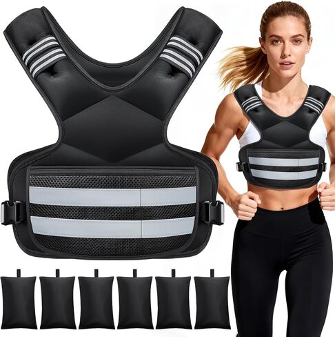 Weighted Vest for Women and Men, 4-11lb/11-18lb/20-32lb Rucking Vest with 6 Ironsand Bags, Storage Pocket and Reflective Stripes for Workout, Running, Strength Training in Saudi Arabia