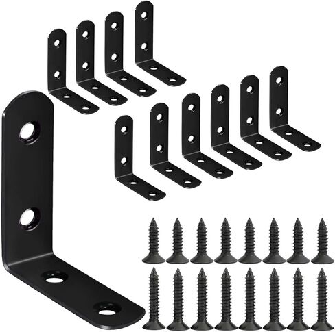 18-Pack L Shape Corner Brackets, Stainless Steel Metal Angle Braces for Wood Furniture, Heavy Duty Black 2 inch Shelf Bracket with Long Screws for Household Project (L Shape Black) in Kuwait