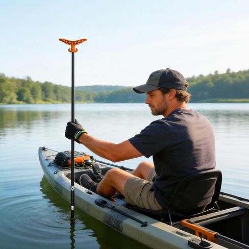 8.63'/12.3' Shallow Water Anchor Pole, Island Anchor with T-Handle, High Strength Fiberglass Reinforced Polyamide66, Mud Anchor Pole for Boat, Fishing Kayak (Gloves Included) in Kuwait