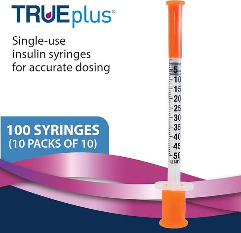 TRUEplus Single-Use Insulin Syringes, 29G 0.5cc 1/2 Inch Needle Length, 100 Count (10 Packs of 10) in Kuwait