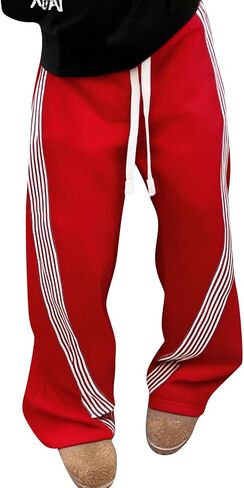 Men's Y2K Graphic Baggy Sweatpants Drawstring Waist Striped Open Bottom Trousers Baggy Track Pants Men Streetwear in Saudi Arabia