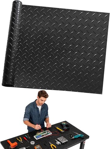 48" x 17" Workbench Mat，PVC Work Bench Mat Top with Non-Slip Steel Plate Texture, 1.5mm Thick Rectangle Vinyl Table Top Protector, Woodworking,DIY Projects in Kuwait