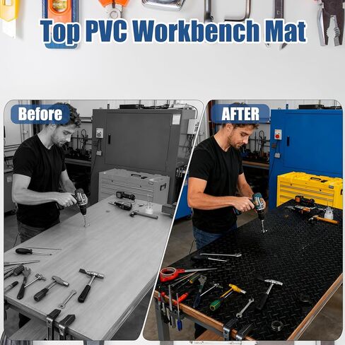 48" x 17" Workbench Mat，PVC Work Bench Mat Top with Non-Slip Steel Plate Texture, 1.5mm Thick Rectangle Vinyl Table Top Protector, Woodworking,DIY Projects in Kuwait