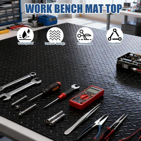 48" x 17" Workbench Mat，PVC Work Bench Mat Top with Non-Slip Steel Plate Texture, 1.5mm Thick Rectangle Vinyl Table Top Protector, Woodworking,DIY Projects in Kuwait