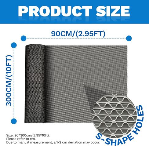 حصيرة أرضية للصرف من البولي فينيل كلوريد مقاس 3 × 10 أقدام، غير قابلة للانزلاق بسمك 0.22 بوصة، سجادة حمام سباحة بفتحة شبكية سميكة، سجادة مجوفة شبكية من البولي فينيل كلوريد التجاري، سجادة داخلية خارجية للحمام، فناء الحمام، منطقة رطبة (رمادي) in Kuwait