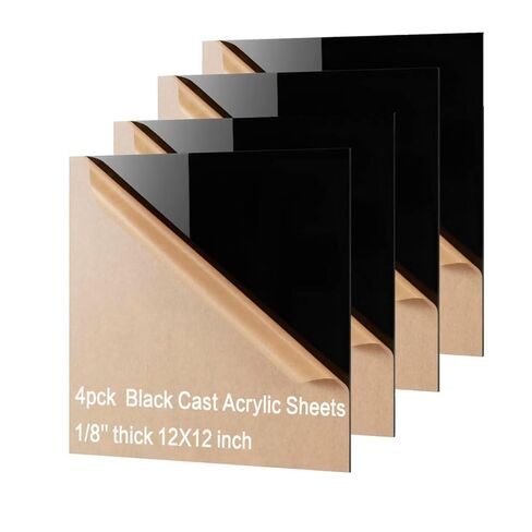 Black Acrylic Sheet, 12X12 inch Cast Plexiglass Sheet, 1/8" Thick (3mm) Black Acrylic Board with Protective Paper for Laser Engraving & Cutting, Crafting, Signs, DIY Display (4, 12X12X1/8inch) in Saudi Arabia