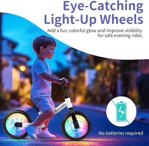 BELEEV C2 Toddler Balance Bike for 2-5 سنوات من العمر مع عجلات LED إضاءة ، مقعد ومسند المقعد والمقاعد ، و 12 بوصة تدريب الأطفال على دراجة-هدية عيد الميلاد الأولى للبنين والبنات in Kuwait