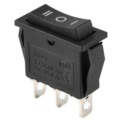 KCD3 3 Position Rocker Switch, SPDT ON-Off-ON, 3 Pin, Black, 15A 250V AC, 20A 125V AC in Saudi Arabia