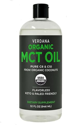 زيت MCT العضوي من Verdana، 32 أونصة سائلة - نقي C8 وC10 من جوز الهند العضوي، زيت MCT غير منكه للقهوة، صديق للكيتو، بدون زيت النخيل، مكمل غذائي in Kuwait