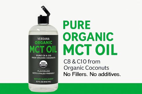 زيت MCT العضوي من Verdana، 32 أونصة سائلة - نقي C8 وC10 من جوز الهند العضوي، زيت MCT غير منكه للقهوة، صديق للكيتو، بدون زيت النخيل، مكمل غذائي in Kuwait