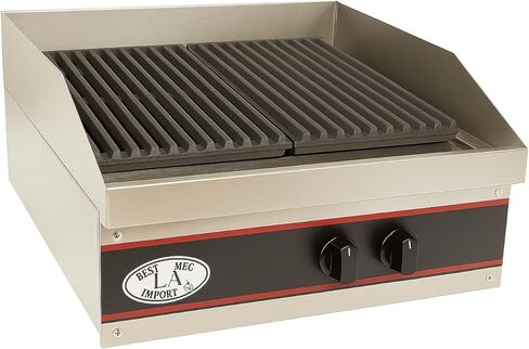 شواية الفحم الغازي التجارية Express-KitchQuip مقاس 24 بوصة - شواية فحم بشعلتين، 40000 وحدة حرارية بريطانية، ستانلس ستيل، 24 بوصة طول × 24 بوصة عرض × 13 بوصة ارتفاع - للمطعم، شاحنة الطعام، الشواية in Kuwait