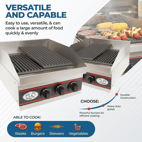 شواية الفحم الغازي التجارية Express-KitchQuip مقاس 24 بوصة - شواية فحم بشعلتين، 40000 وحدة حرارية بريطانية، ستانلس ستيل، 24 بوصة طول × 24 بوصة عرض × 13 بوصة ارتفاع - للمطعم، شاحنة الطعام، الشواية in Kuwait