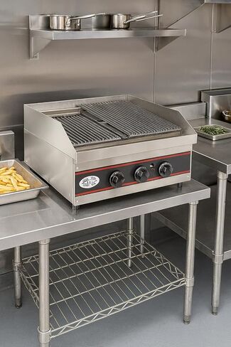 شواية الفحم الغازي التجارية Express-KitchQuip مقاس 24 بوصة - شواية فحم بشعلتين، 40000 وحدة حرارية بريطانية، ستانلس ستيل، 24 بوصة طول × 24 بوصة عرض × 13 بوصة ارتفاع - للمطعم، شاحنة الطعام، الشواية in Kuwait