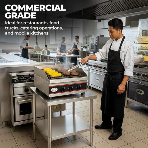 شواية الفحم الغازي التجارية Express-KitchQuip مقاس 24 بوصة - شواية فحم بشعلتين، 40000 وحدة حرارية بريطانية، ستانلس ستيل، 24 بوصة طول × 24 بوصة عرض × 13 بوصة ارتفاع - للمطعم، شاحنة الطعام، الشواية in Kuwait