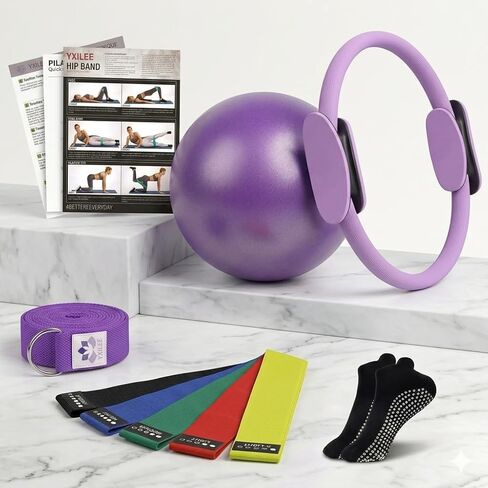YXILEE Pilates Ring Circle Set - Workout at Home Workout Equipment Women - Booty Bands Stretching Equipment Pilates Mini Exercise Ball for Legs Arms and Thighs - Weight Loss for Women Video Guides in Kuwait