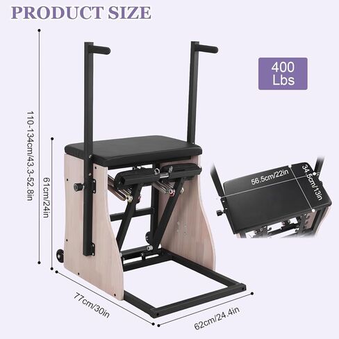 Pilates Reformer,Pilates Chair,Professional Yoga Chair Pilates with Resistance Bands and Springs Split Pedal Handles for Workout Equipment Home Gym or Studio in Kuwait